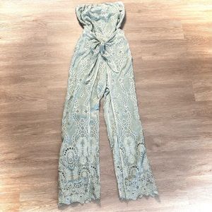 Young Fabulous & Broke Strapless Agua Green Jumpsuit Ellis Eyelet Surf Wash New‎